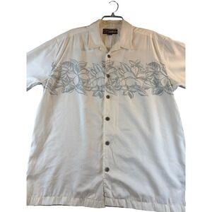 Quiksilver Hawaiian Boardriding Mens Cream Floral Button Down Shirt Medium